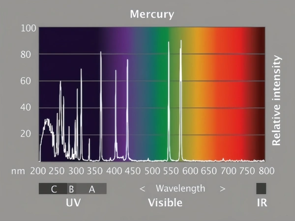 Phổ quang bóng đèn UV thủy ngân 365nm - Spectral Output of Mercury UV Lamp